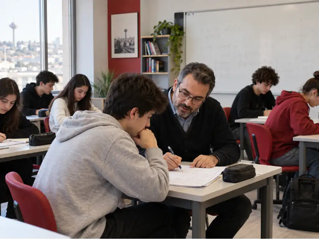 Az kişilik YKS kursunda öğretmeninden birebir destek alan öğrenci